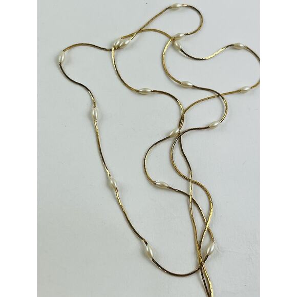 NAPIER Gold Tone Chain Faux Pearl Stations Layering Necklace Dainty Delicate Lon - Picture 2 of 16